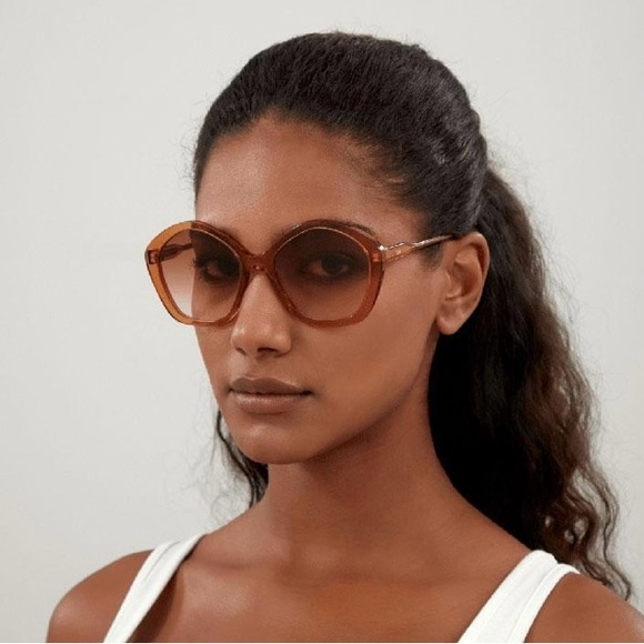 NWT CHLOE OVERSIZED GEOMETRIC SHAPE SUNGLASSES MADE IN ITALY 57-19-140 ORANGE - Picture 5 of 16